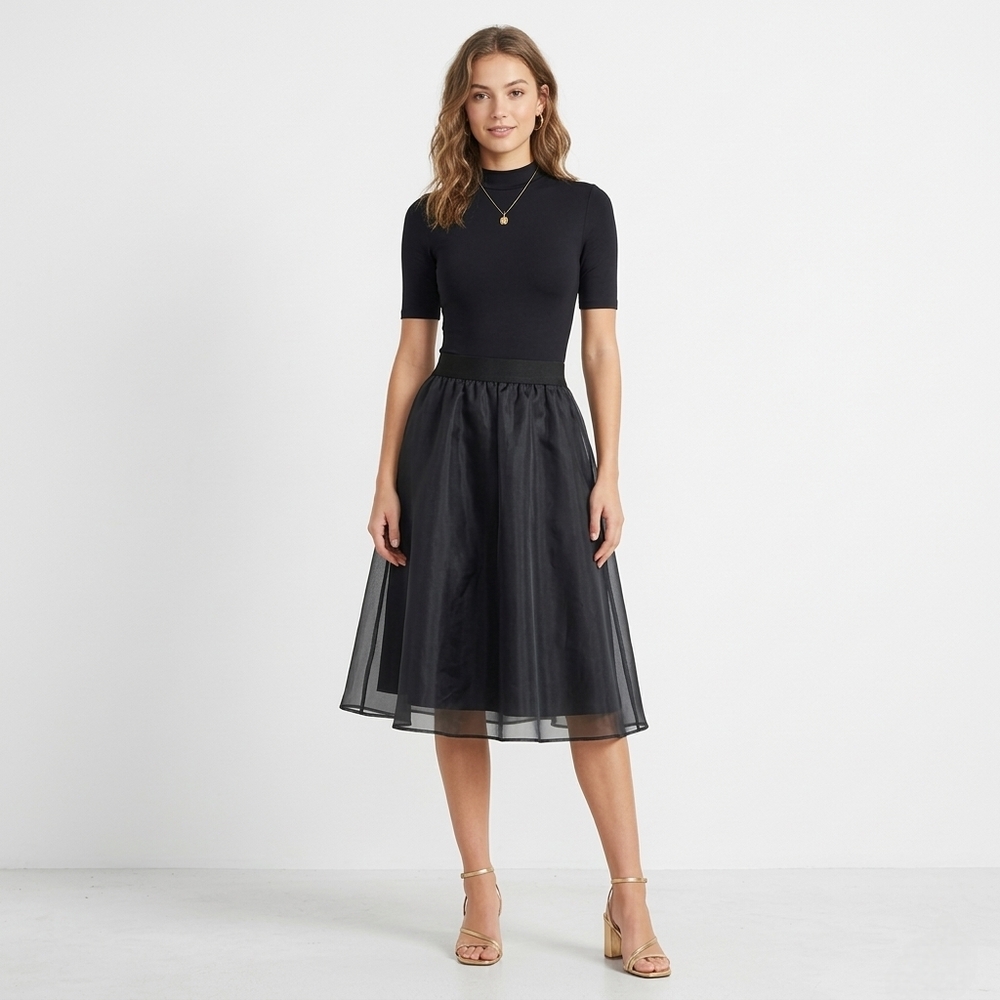 NEW Black Organza A-line skirt Sz M
